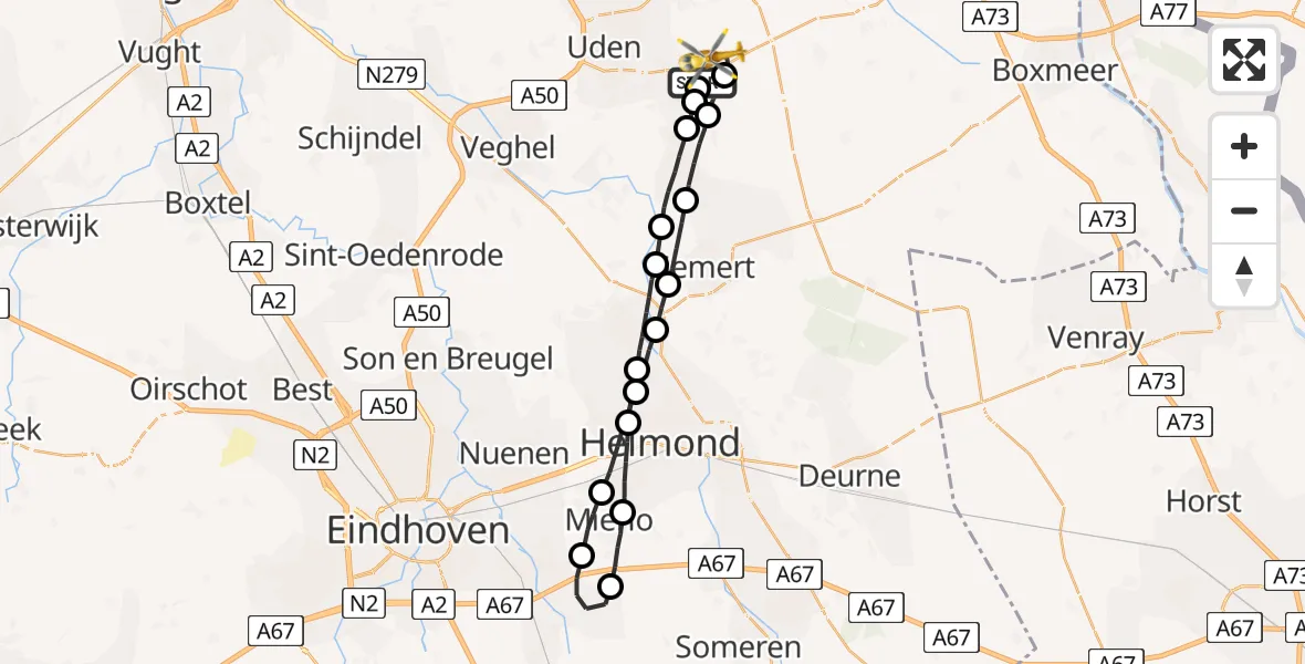 Vluchtroute Traumahelikopter Vliegbasis Volkel - Vliegbasis Volkel, 24 juli 2022, 21:13
