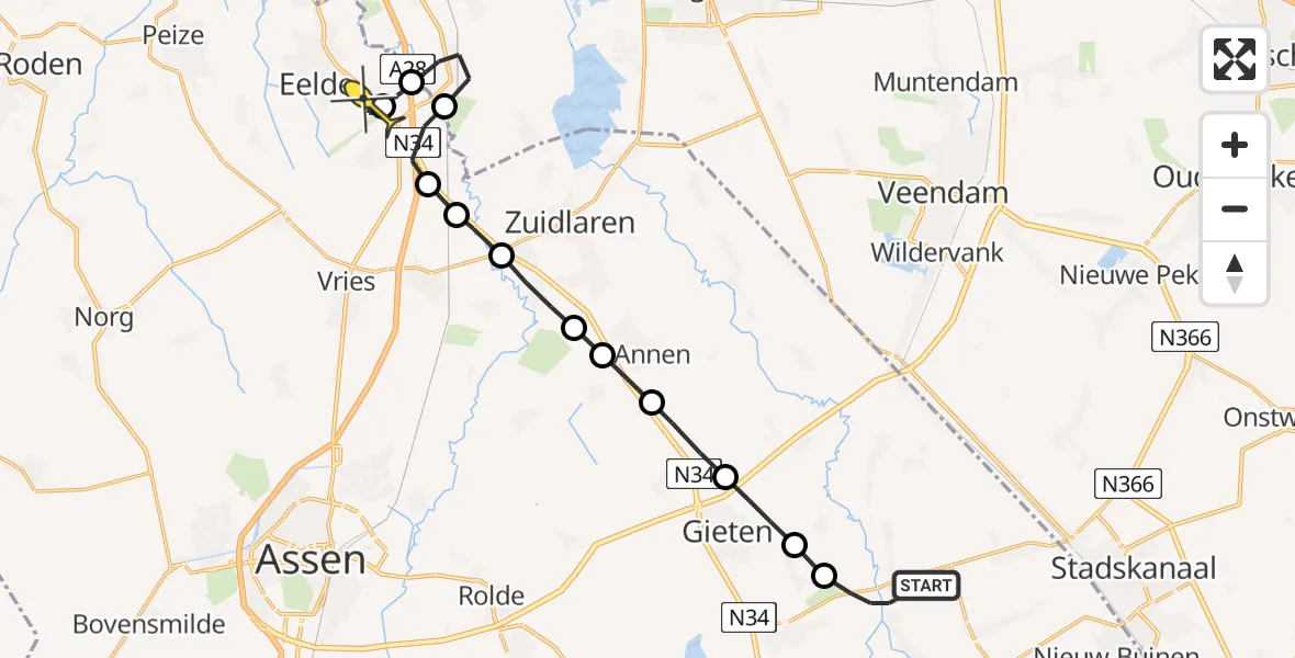 Routekaart van de vlucht: Lifeliner 4 naar Groningen Airport Eelde