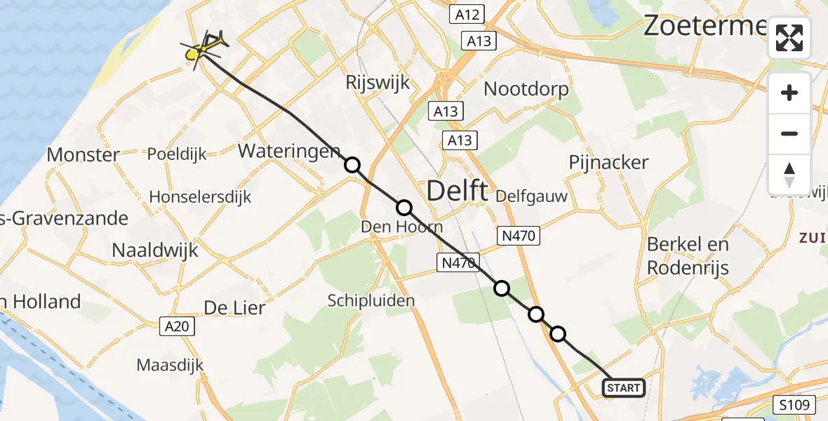 Routekaart van de vlucht: Lifeliner 2 naar Den Haag