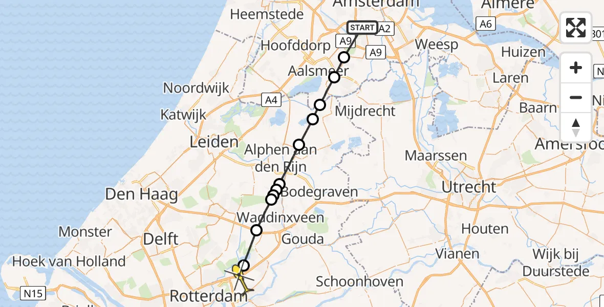 Routekaart van de vlucht: Lifeliner 1 naar Rotterdam