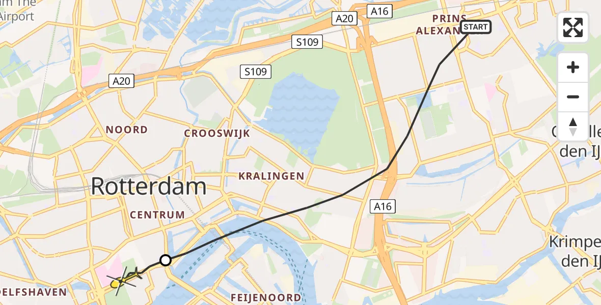 Routekaart van de vlucht: Lifeliner 1 naar Erasmus MC