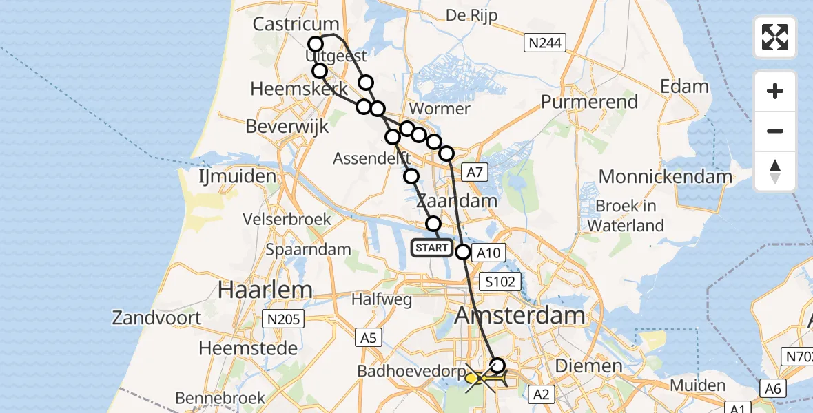 Routekaart van de vlucht: Lifeliner 1 naar VU Medisch Centrum Amsterdam