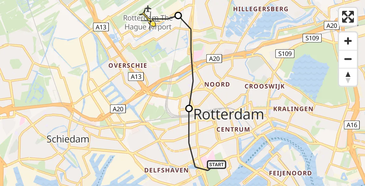 Routekaart van de vlucht: Lifeliner 2 naar Rotterdam The Hague Airport