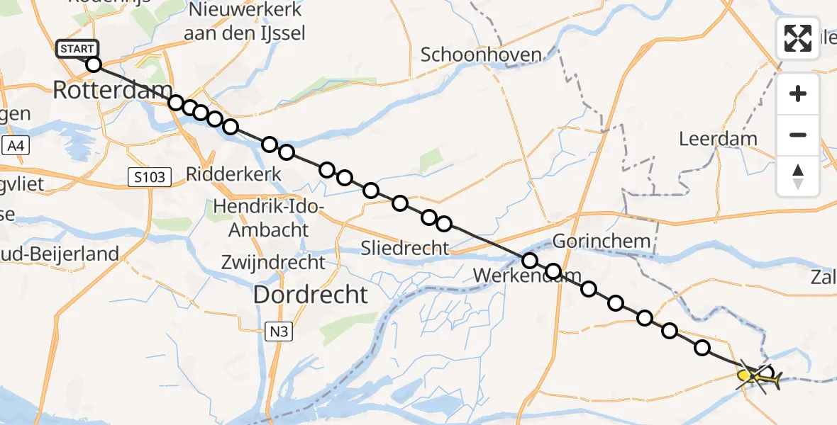 Routekaart van de vlucht: Lifeliner 2 naar Nederhemert