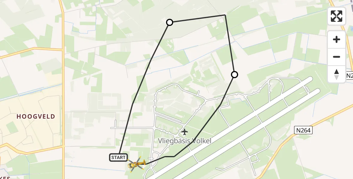 Vluchtroute Traumahelikopter Vliegbasis Volkel - Vliegbasis Volkel, 25 juli 2022, 12:33