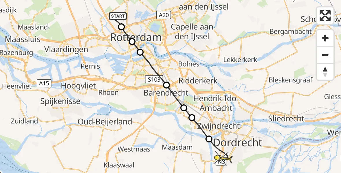 Routekaart van de vlucht: Lifeliner 2 naar Dordrecht