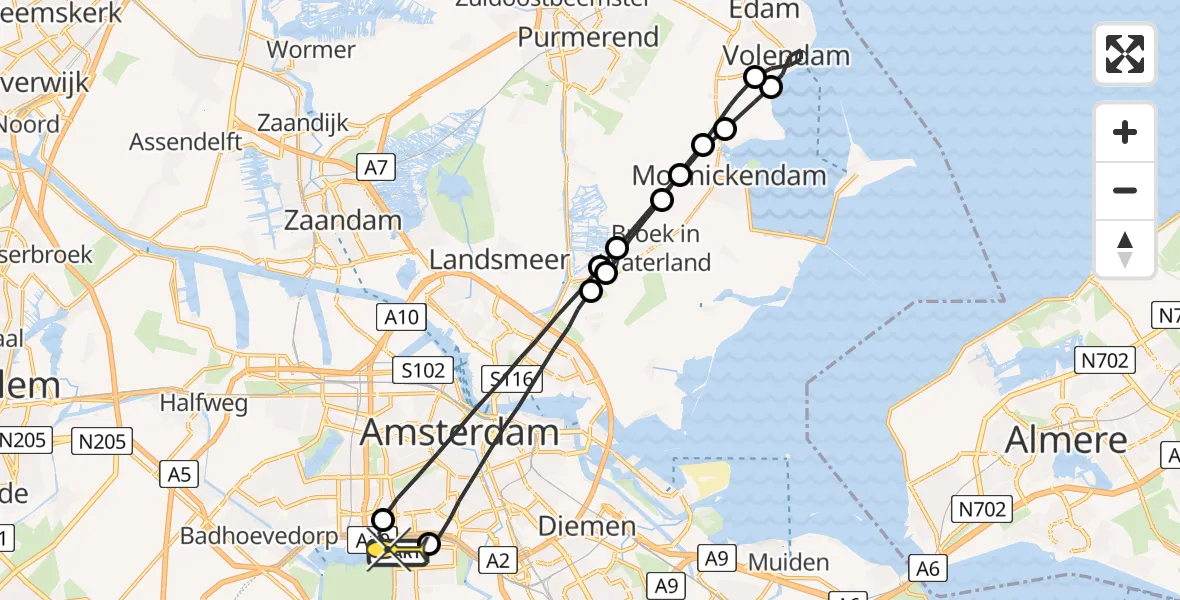 Routekaart van de vlucht: Lifeliner 1 naar VU Medisch Centrum Amsterdam