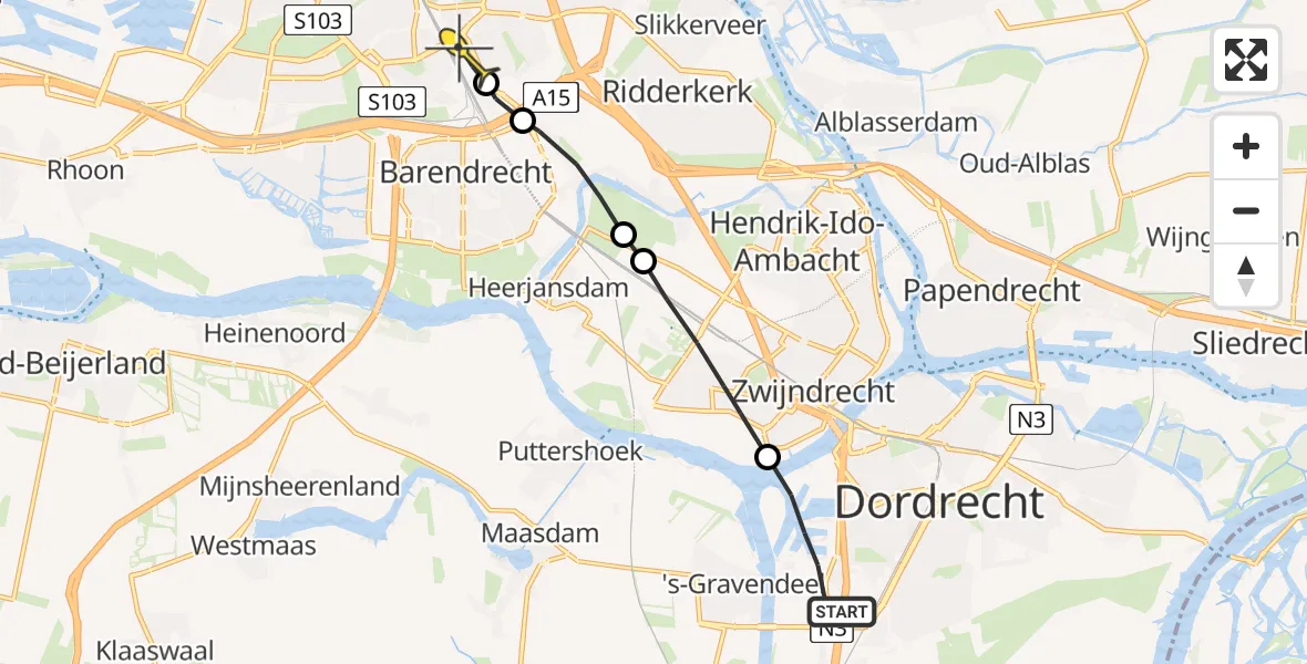 Routekaart van de vlucht: Lifeliner 2 naar Rotterdam