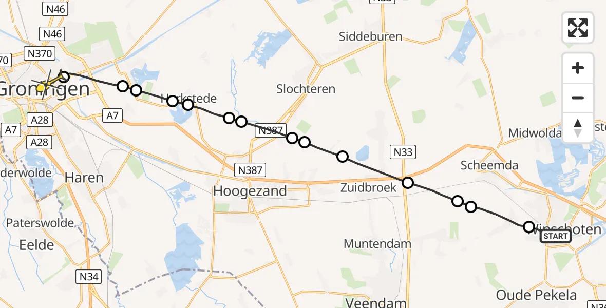 Routekaart van de vlucht: Lifeliner 4 naar Universitair Medisch Centrum Groningen