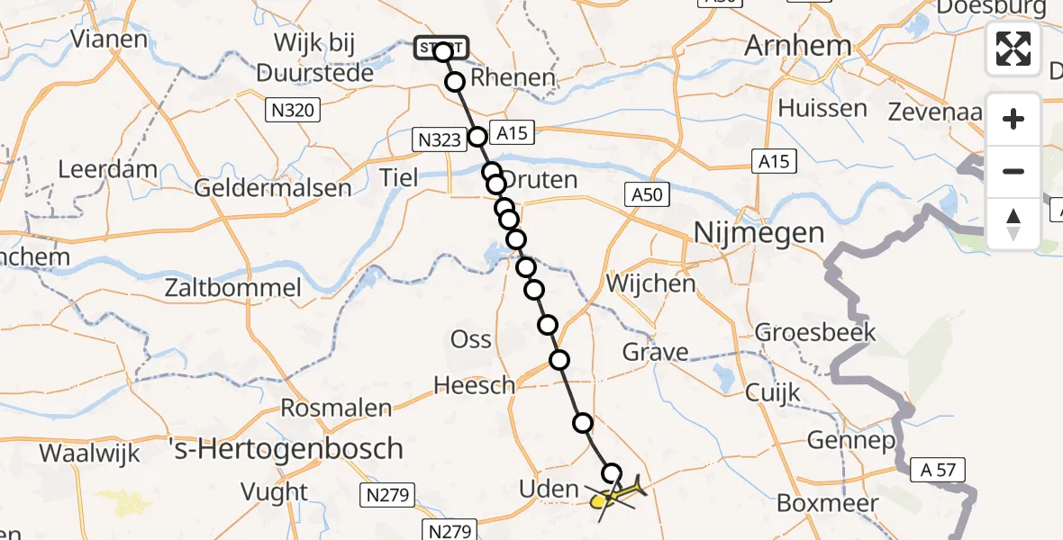 Routekaart van de vlucht: Lifeliner 3 naar Vliegbasis Volkel