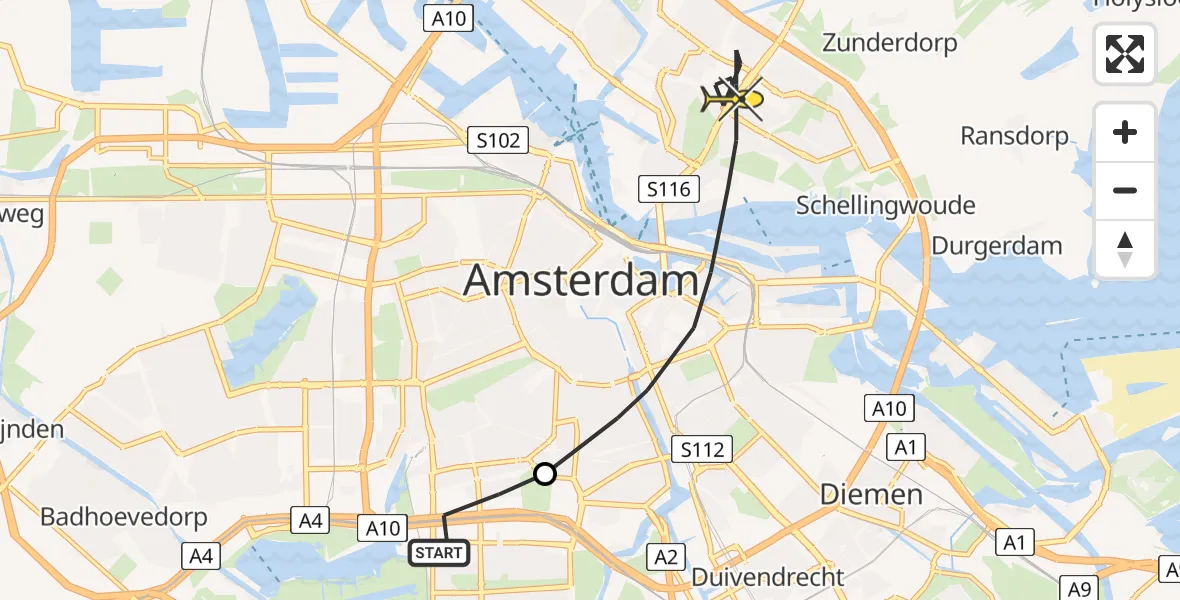 Routekaart van de vlucht: Lifeliner 1 naar Amsterdam