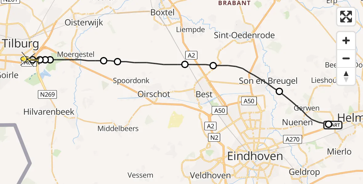 Routekaart van de vlucht: Lifeliner 3 naar Tilburg