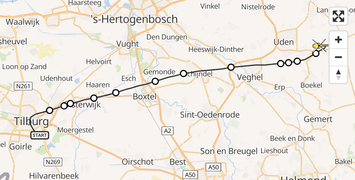 Routekaart van de vlucht: Lifeliner 3 naar Vliegbasis Volkel