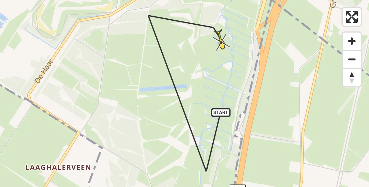 Routekaart van de vlucht: Politiehelikopter naar Assen