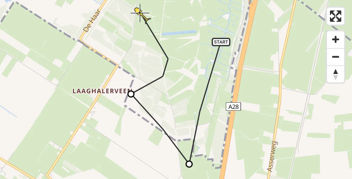 Routekaart van de vlucht: Politiehelikopter naar Assen