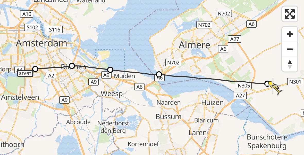 Routekaart van de vlucht: Lifeliner 1 naar Zeewolde