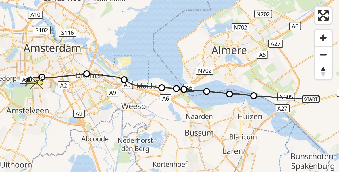 Routekaart van de vlucht: Lifeliner 1 naar VU Medisch Centrum Amsterdam