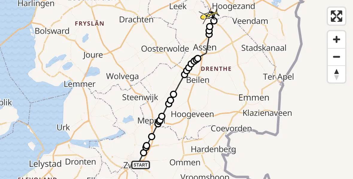 Routekaart van de vlucht: Lifeliner 4 naar Groningen Airport Eelde