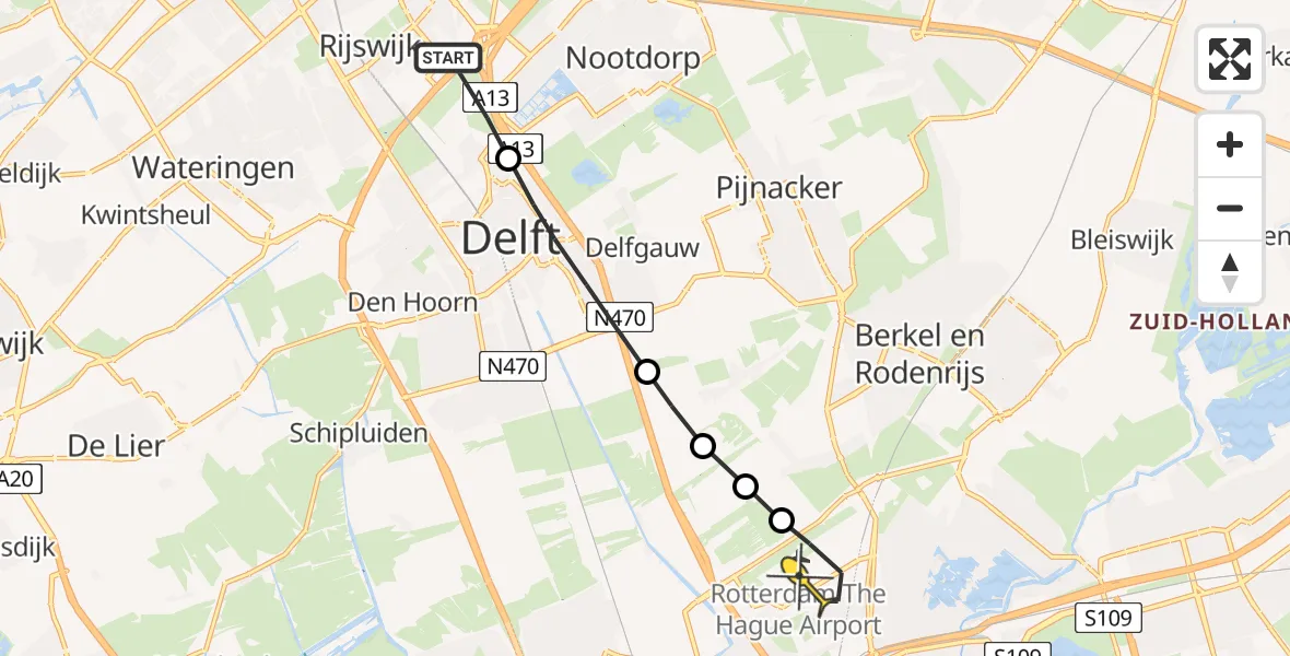 Routekaart van de vlucht: Lifeliner 2 naar Rotterdam The Hague Airport