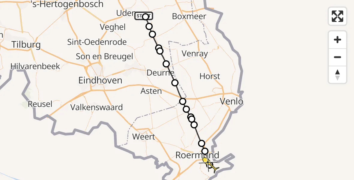 Routekaart van de vlucht: Lifeliner 3 naar Herkenbosch