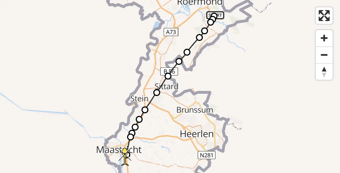 Routekaart van de vlucht: Lifeliner 3 naar Maastricht UMC+