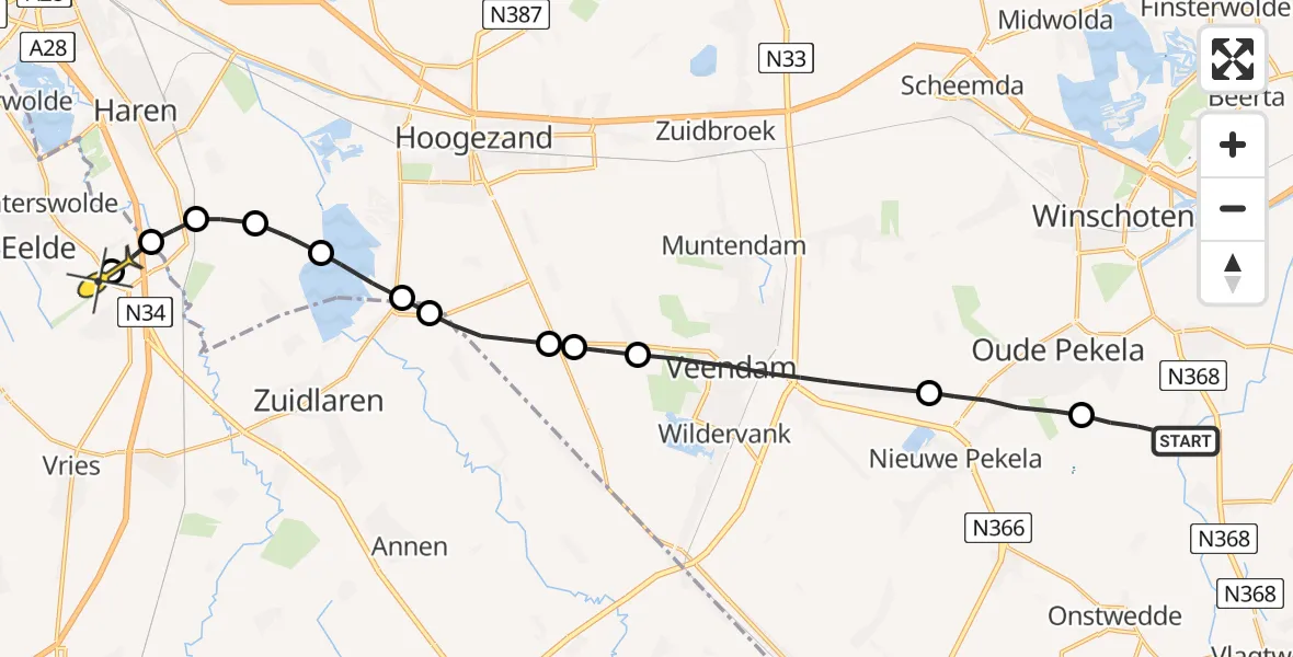 Routekaart van de vlucht: Lifeliner 4 naar Groningen Airport Eelde