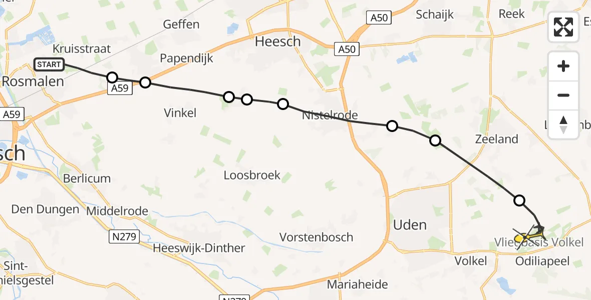 Routekaart van de vlucht: Lifeliner 3 naar Vliegbasis Volkel