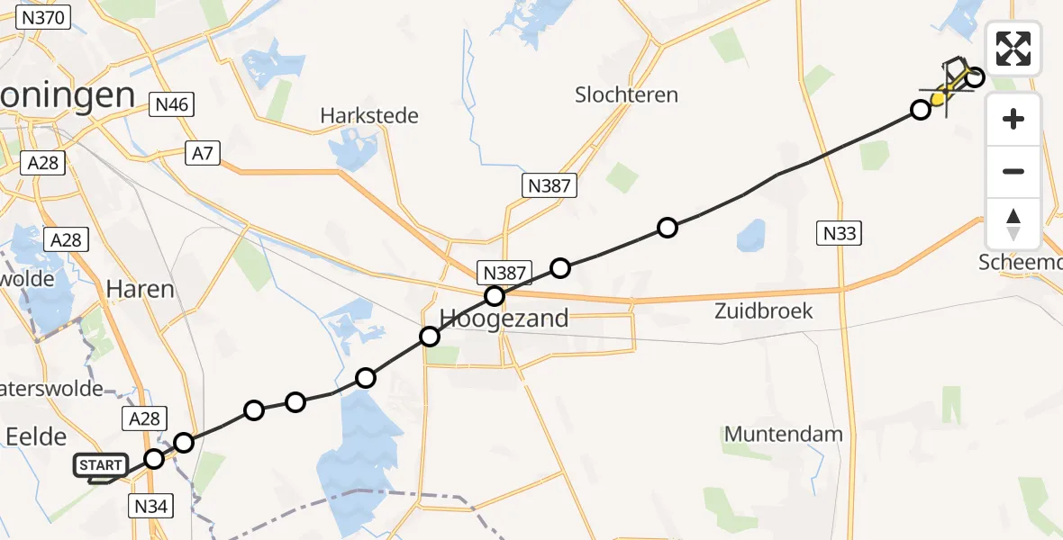 Routekaart van de vlucht: Lifeliner 4 naar 't Waar