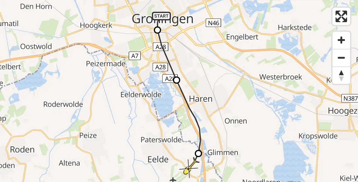 Routekaart van de vlucht: Lifeliner 4 naar Groningen Airport Eelde