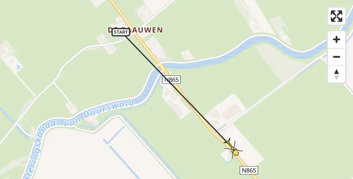 Routekaart van de vlucht: Ambulancehelikopter naar Schildwolde