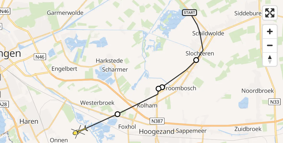 Routekaart van de vlucht: Ambulanceheli naar Onnen