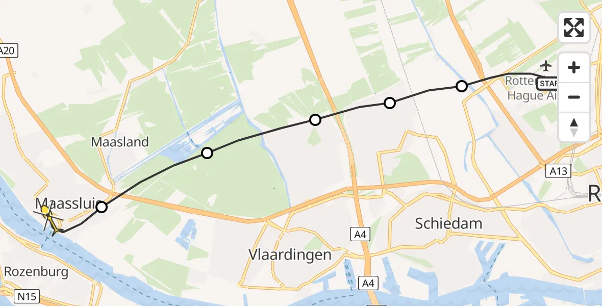 Routekaart van de vlucht: Lifeliner 2 naar Maassluis