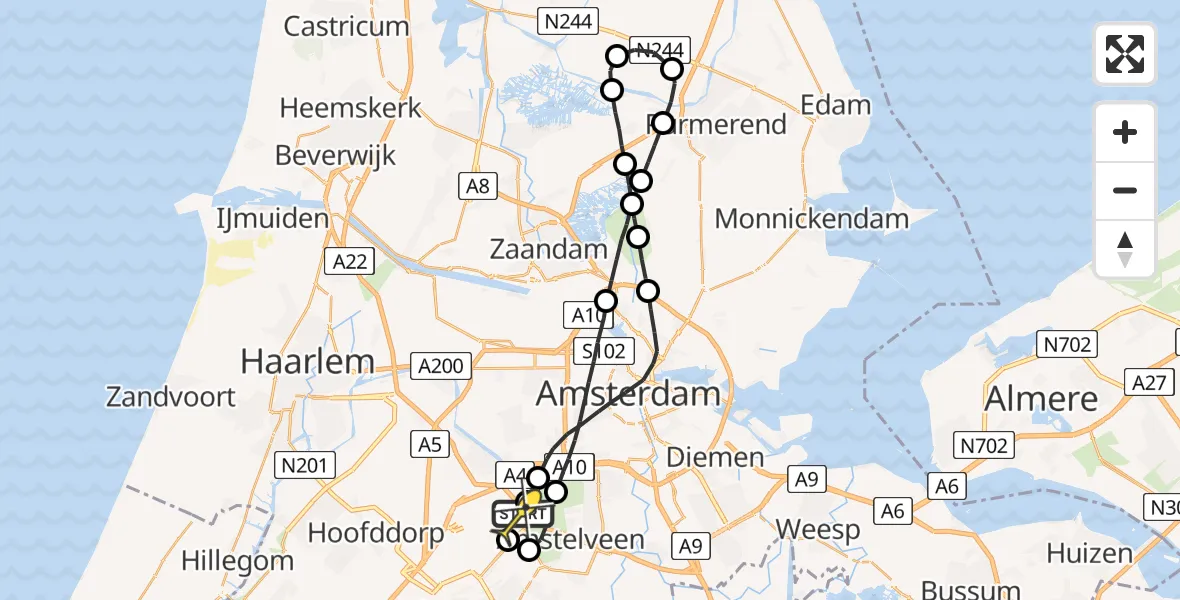 Routekaart van de vlucht: Politieheli naar Schiphol