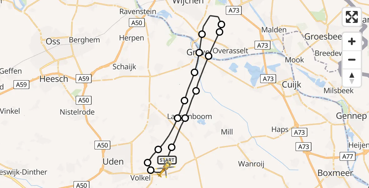 Vluchtroute Traumahelikopter Vliegbasis Volkel - Vliegbasis Volkel, 27 juli 2022, 08:50