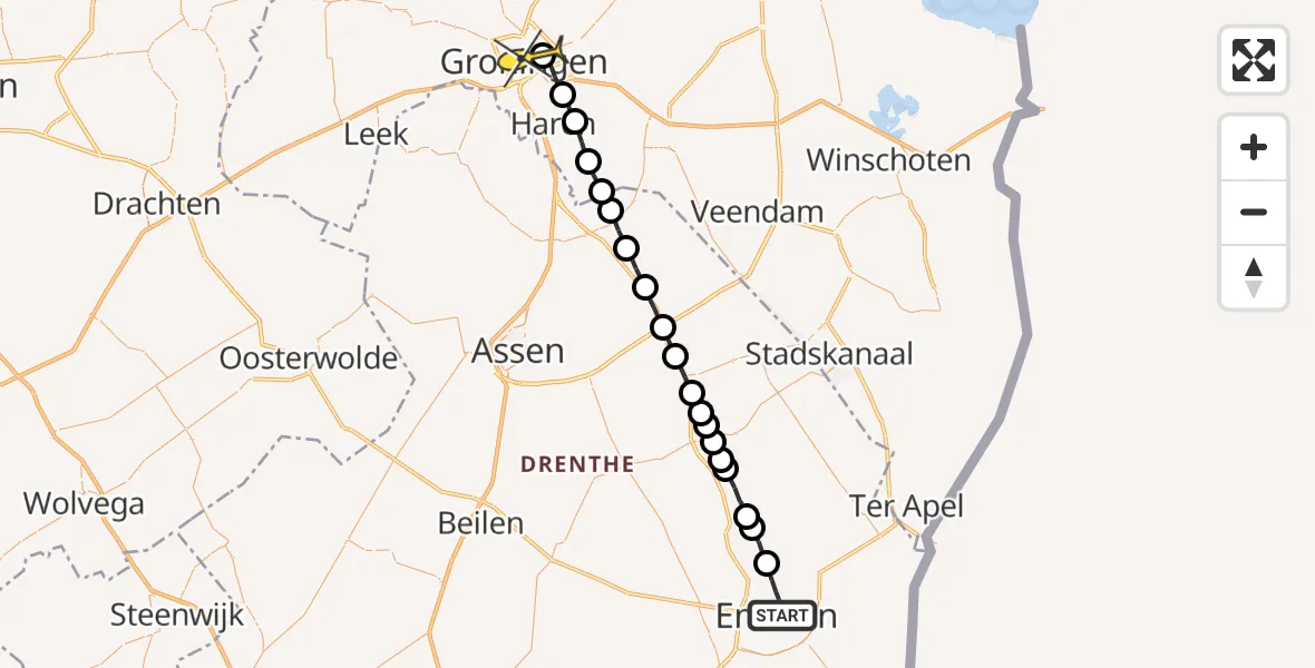 Routekaart van de vlucht: Lifeliner 4 naar Universitair Medisch Centrum Groningen