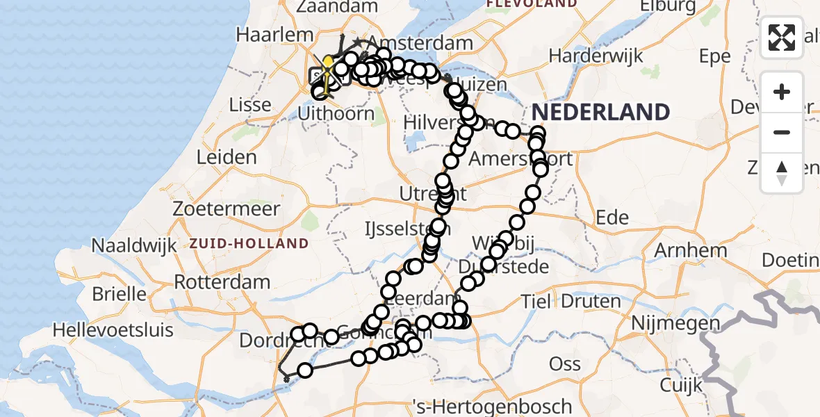 Vluchtroute Politiehelikopter van Schiphol naar Schiphol