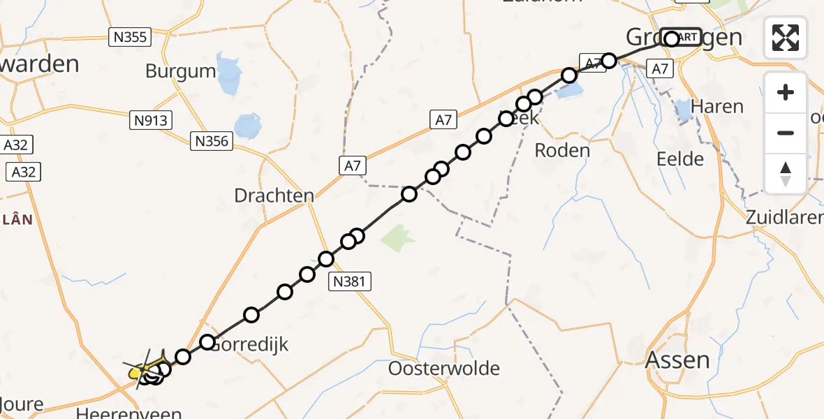 Routekaart van de vlucht: Lifeliner 4 naar Tjalleberd