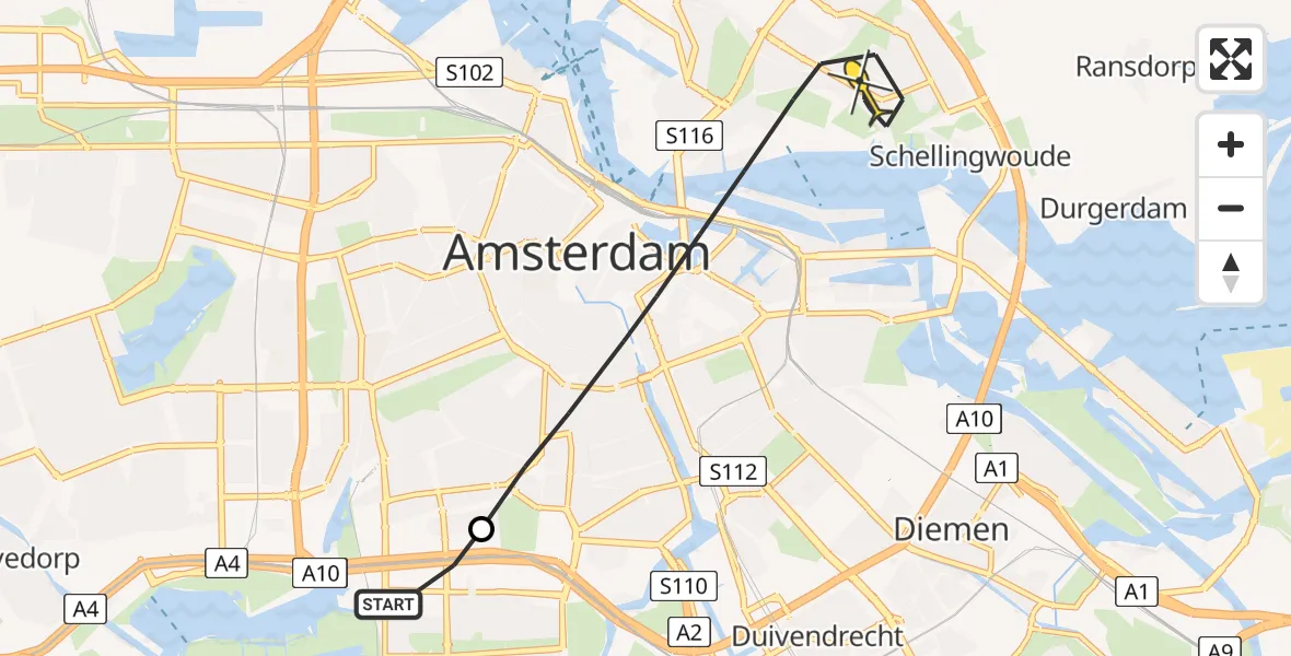 Routekaart van de vlucht: Lifeliner 1 naar Amsterdam