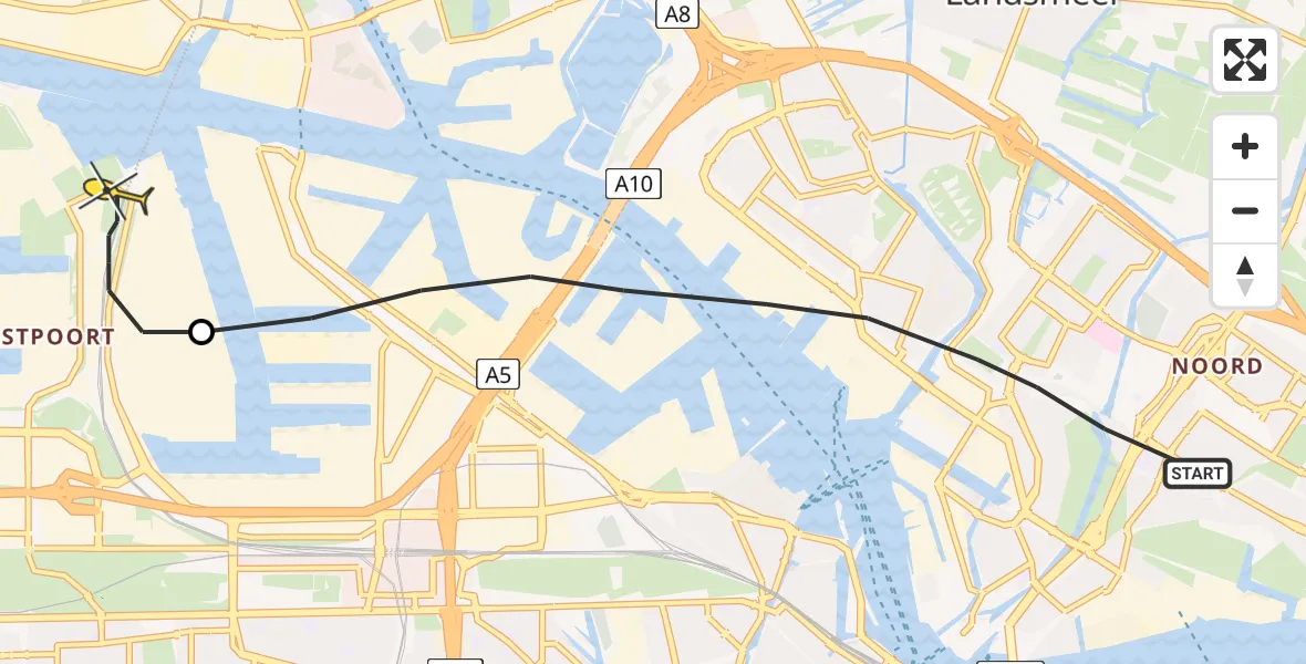 Routekaart van de vlucht: Lifeliner 1 naar Amsterdam Heliport