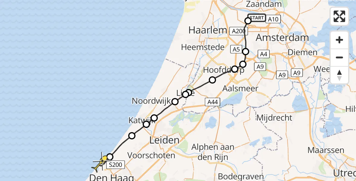 Routekaart van de vlucht: Lifeliner 1 naar Den Haag