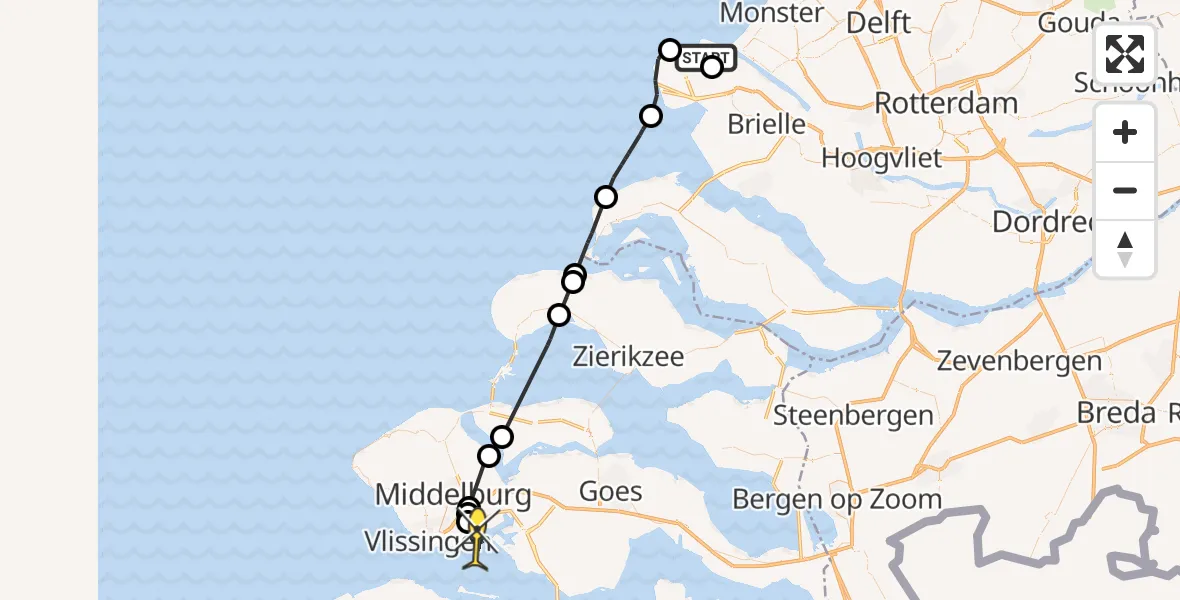 Routekaart van de vlucht: Politiehelikopter naar Ritthem