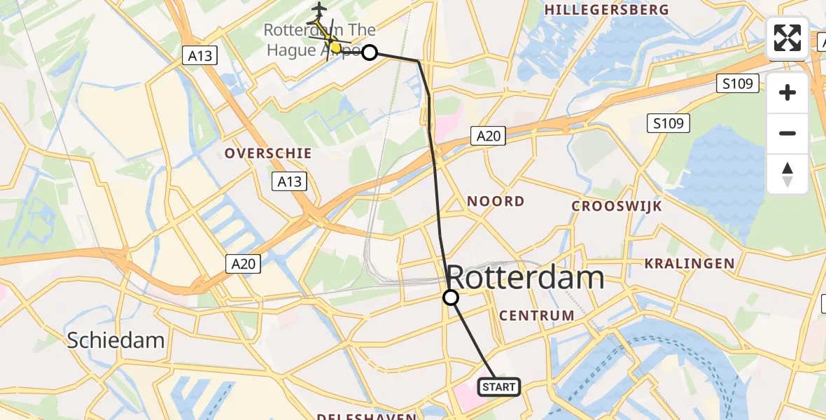 Routekaart van de vlucht: Lifeliner 2 naar Rotterdam The Hague Airport