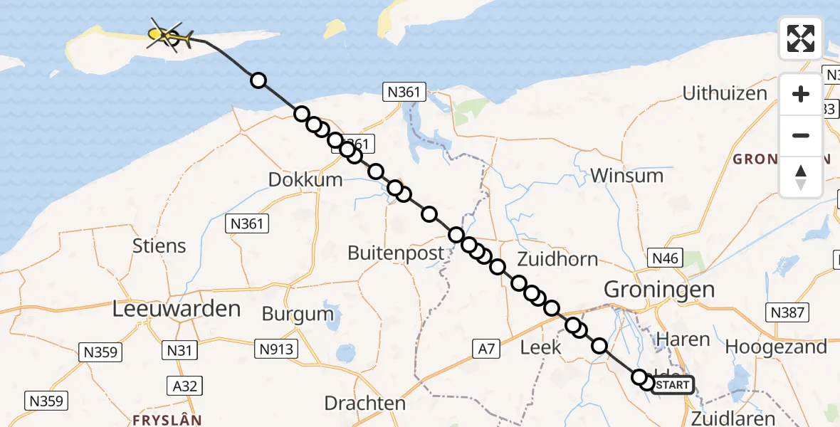 Routekaart van de vlucht: Lifeliner 4 naar Nes