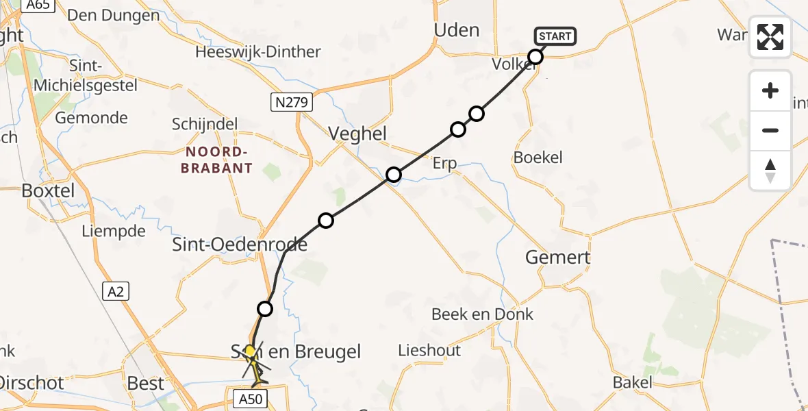 Routekaart van de vlucht: Lifeliner 3 naar Son en Breugel