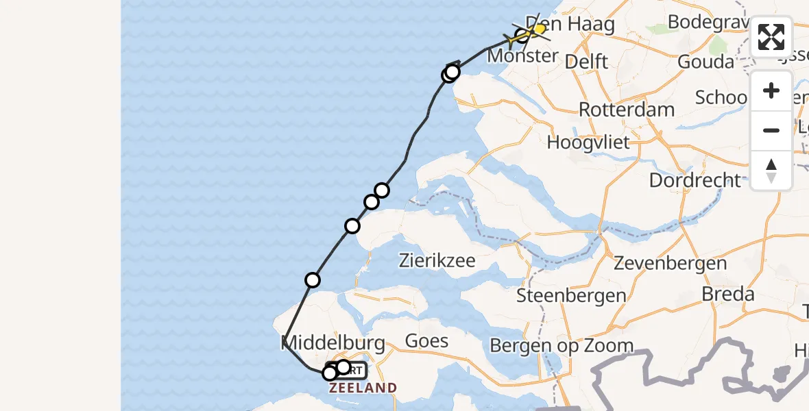 Routekaart van de vlucht: Politieheli naar Monster