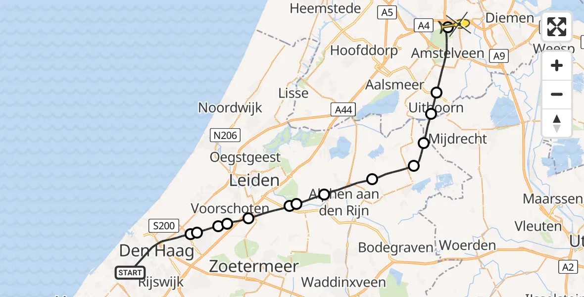 Routekaart van de vlucht: Lifeliner 1 naar VU Medisch Centrum Amsterdam