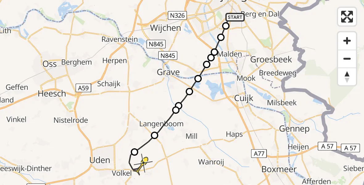 Routekaart van de vlucht: Lifeliner 3 naar Vliegbasis Volkel