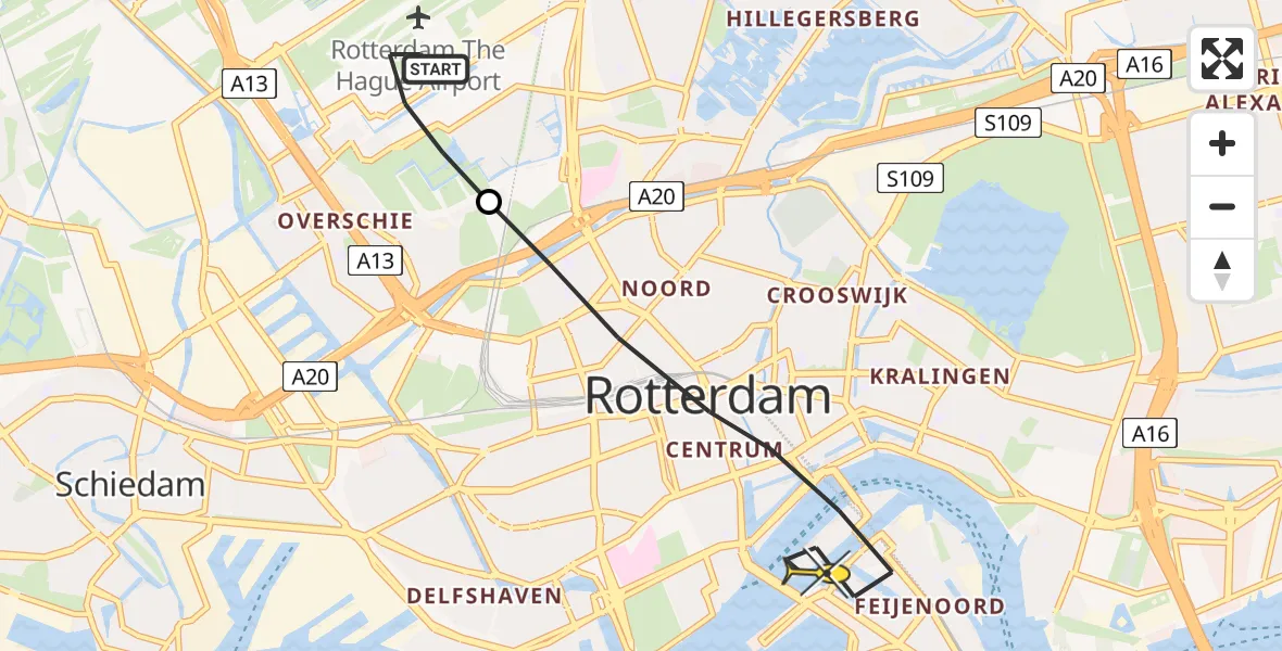 Routekaart van de vlucht: Lifeliner 2 naar Rotterdam