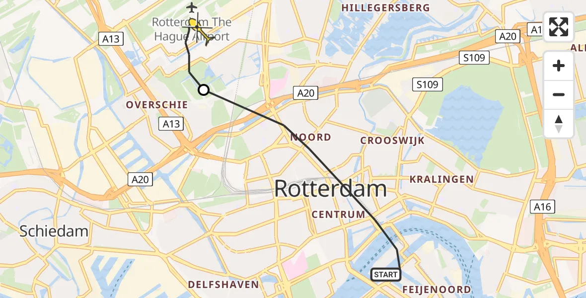 Routekaart van de vlucht: Lifeliner 2 naar Rotterdam The Hague Airport