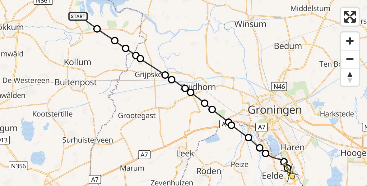 Routekaart van de vlucht: Politieheli naar Eelde